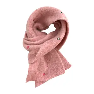 带羊毛可爱粉色围巾女冬日2023新款高档保暖厚针织领韩版