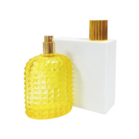 Flacon de parfum vide de haute qualité, coloré, avec points texturés en relief, avec couvercle et pompe pulvérisatrice à capuchon doré
