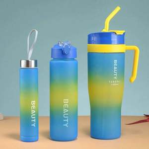 3 in 1 Plastic <b>Water</b> <b>Bottle</b> Set 40oz Tumbler with Leakproof Lid & Straw Handle for <b>Gym</b> Sports Direct Drinking Eco-Friendly - Product Image 2