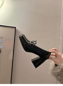 Factory Wholesale Women's High Heels <b>Small</b> Leather Women Heel Square Head Black Single Shoes Platform Shoes - Product Image 5