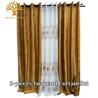 Rideaux occultants prêts à poser en polyester jacquard à œillets, motif floral européen, anti-âge, 3 pièces, en gros pour l'Afrique