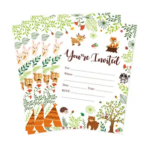 ZZ011 वुडलैंड पशु पार्टी के निमंत्रण कागज कार्ड, वन पृष्ठभूमि जानवरों के प्रकार के साथ