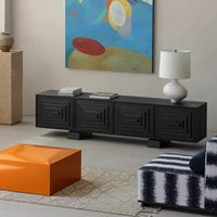 Meuble TV moderne minimaliste noir massif, console longue et basse pour téléviseur, meuble de rangement écologique pour chambre et salon