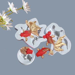 Goldfish And Koi Fish Fondant Silicone Molds Round <b>Cake</b> <b>Decorating</b> <b>Supplies</b> For Birthday <b>Cakes</b> - Product Image 2