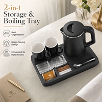 Ketel Listrik Stainless Steel Dinding Ganda 1L Mewah dengan Set Nampan Sajian untuk Hotel & Rumah Tangga