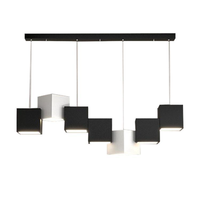 Lámpara Colgante LED Moderna de Aluminio con Forma de Cubo, Lámpara Lineal Negra y Blanca con 2 Años de Garantía para Sala de Estar