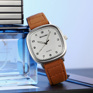 Montre à quartz pour homme avec grand cadran 2586, bracelet en cuir véritable, 3 aiguilles lumineuses, étanche, légère, montre-bracelet carrée - Product Image 5