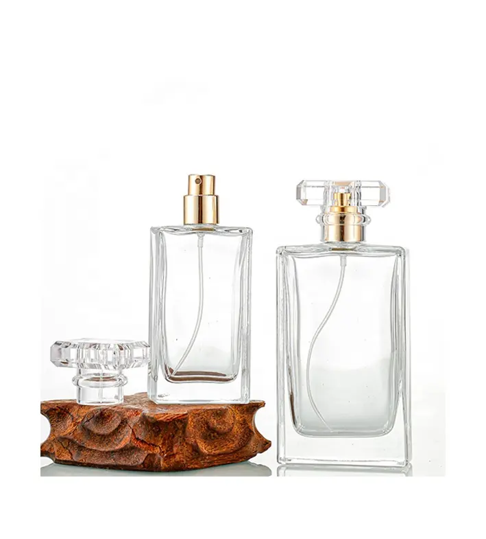 Custom perfume glass bottle square transparent perfume bottle Men's white black sample spray bottle 50ml 100ml XF-9