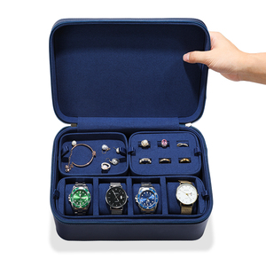 WEIMEI Custom logo Blue <b>7</b>-Compartment Jewelry Organizer Box with Ice Diamond Pattern for <b>Watch</b> Ring Necklace Bracelet Storage - Product Image 2