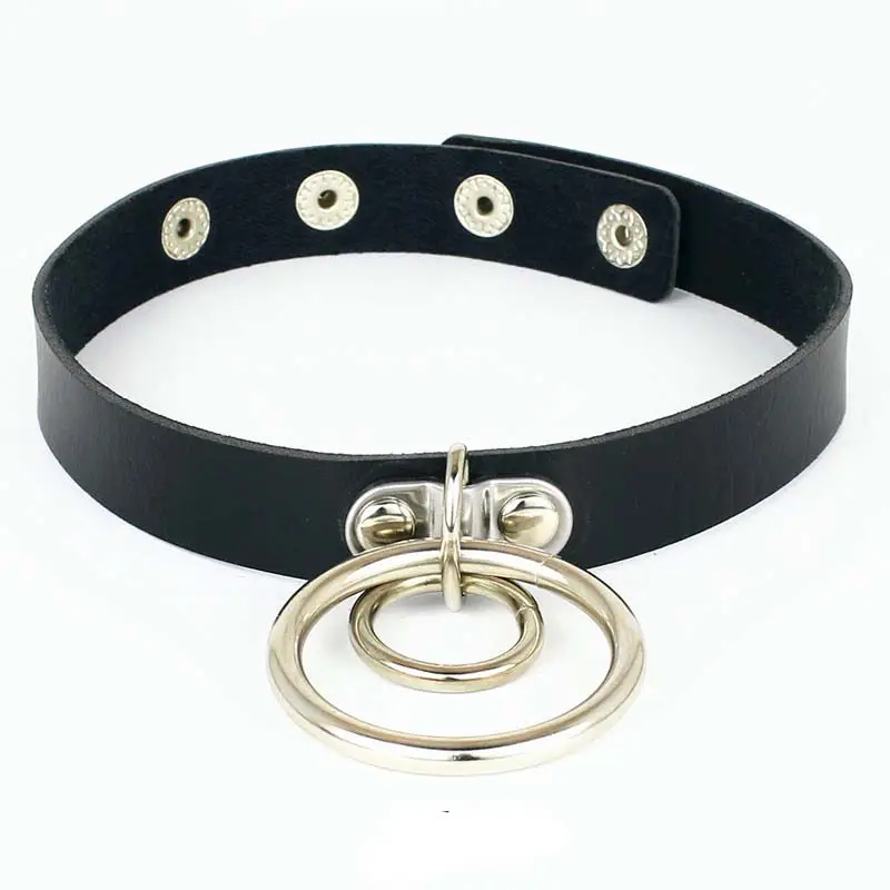 PU Leder Punk Rock Gothic Doppel O-Ring Spike Nieten Choker Kragen Halskette