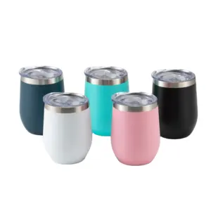 Factory Wholesale Customized 12oz wine glass stainless steel Insulated Reusable Egg Wine Tumbler Cup With Lid