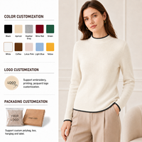 Suéter de Punto Acanalado con Cuello Redondo para Mujer, con Ribete en Contraste y Manga Larga, Estilo Casual para Diario