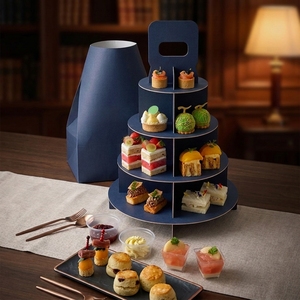 Boîte à gâteau ronde personnalisée à quatre étages avec poignée et plusieurs niveaux, design de boîte de présentation de gâteau pour mariage et fêtes commerciales - Product Image 4