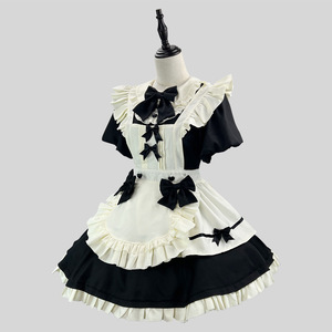 Zixiao Lolita Maid Dress Women Black White Apron Flutter Sleeves Elegant Soft Girl Style - Product Image 2