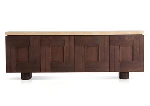 Armoire latérale en bois <span class=keywords><strong>de</strong></span> noyer <span class=keywords><strong>de</strong></span> style vintage pour salon avec comptoir en marbre naturel blanc travertin pour salle à manger. - Product Image 2
