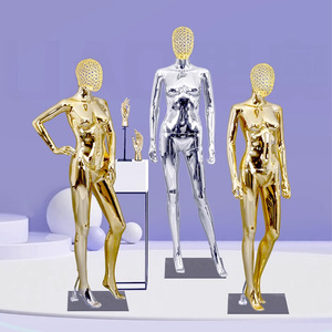 Maniquíes de exhibición de ventana de tienda de ropa de boda de mujer con cabeza ahuecada de plata dorada galvanizada con acabado cromado de gama alta - Product Image 1