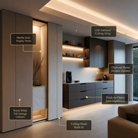 Buffet sur mesure pour toute la maison | Colonne blanche + tiroir en charbon de bois | Lumière flottante LED | Niche en marbre | OEM B2B