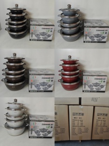 家用10pcs不粘炊具套装20/24/28/32CM砂锅 + 28CM浅砂锅红色大理石画烹饪锅 - Product Image 6