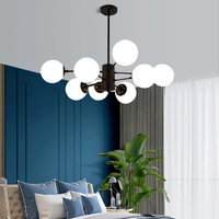 Lustre suspendu pour salon, style nordique, avec plusieurs ampoules E27, boules de verre