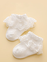 Chaussettes en coton peigné blanc à dentelle pour bébés et tout-petits, chaussettes en dentelle moelleuses pour bébés filles