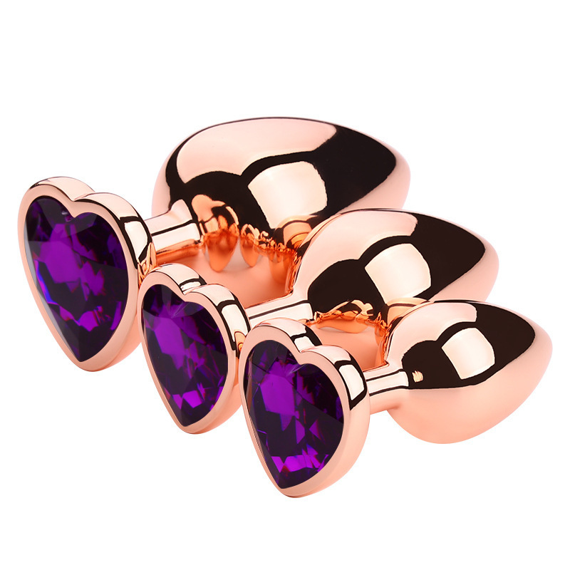 Cuore in oro rosa - set da tre pezzi - strass assortiti