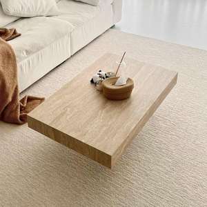 Mesa de Centro Moderna de Acrílico con Tapa de Travertino Romano, Diseño Rectangular Minimalista, Muebles para Sala de Estar - Product Image 3
