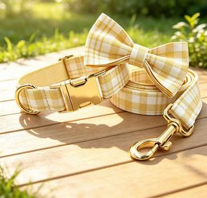 Fashion <b>Light</b> Blue Plaid Polyester <b>Dog</b> Collar Leash Set Featuring Charming Classic Design Sturdy Hook Buckle - Product Image 1
