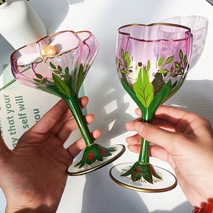 오스트리아 레트로 크리스탈 레드 와인 잔, 로브 마이어 핑크 골드 실라부브 잔, 아르누보 스타일 고블렛 클래식 샴페인 잔 - Product Image 3