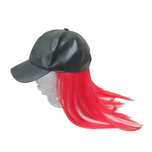 하이 퀄리티 PU 가죽 야구 모자 모자 블랙 조절 모자 고라스 금발 빨간색과 회색 머리 부착 남자 모자 도매