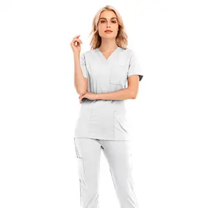Toptan yeni tasarım scuniforms üniforma setleri beyaz ve siyah kadın üstler ve pantolonlar hastane üniforması