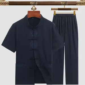 Hete Nieuwe Traditionele Chinese Kledingstukken Linnen En Katoenen Comfortabele Tang Pak Sets Kleding Mannelijke Fabriek