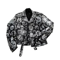 Veste en cuir pour homme DiZNEW, design personnalisé, dernier modèle, veste en cuir imprimée avec un crâne pour homme