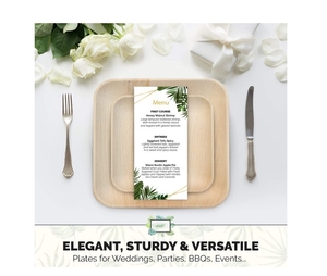 Eco-friendly Palm Leaf Plates Disposable Platter 10 Inch &amp; 7 Inch Square Party Pack Compostable and Biodegradable <strong>Dinnerware</strong> - Product Image 5