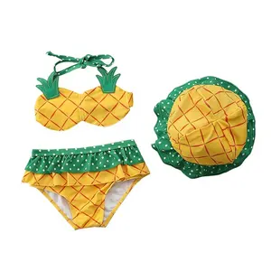 2021 Hot sale Cute pineapple Lovely ruffles Cute pineapple hat Three-piece suit children's swimsuit baby kids girls swimwear