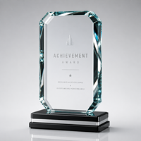Trophée personnalisé en cristal transparent avec base métallique moderne, plaque gravée, cadeau de reconnaissance d'entreprise