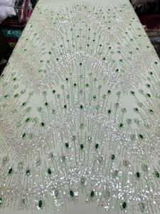Malla de encaje de lujo K/C con plumas de pavo real y pedrería, tul con lentejuelas completas para vestido de novia o banquete en Dubái - Product Image 3