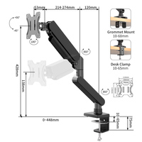 Nouveau support d'écran HILLPORT personnalisé pour hydrographie, 17-35 pouces, bras pneumatique à revêtement UV, support à ressort à gaz entièrement articulé, pivotement à 360°