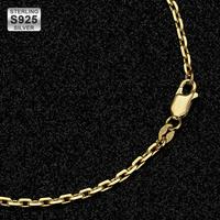 Bijoux pour hommes en argent plaqué or jaune 18 carats 2.5mm mince 24in Classic Flat 925 Sterling Silver Cable Chain Necklace