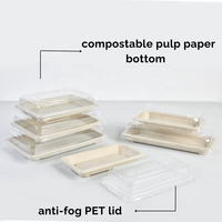 Plateau à sushi dessert à la bagasse de canne à sucre sans Pfas personnalisé contenants à sushi biodégradables jetables à emporter avec couvercle en plastique