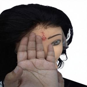 NANDEE HOUSE Peluca india de encaje completo/frontal, 100% cabello humano Remy indio liso y ondulado con baby hairs, doble trama a máquina - Product Image 1