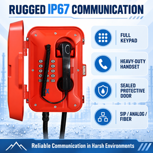 Téléphone d'urgence étanche mural avec clavier complet, logo couleur personnalisé, IP67, pour usine chimique, compatible SIP VoIP analogique - Product Image 1