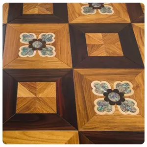 Kosso Inlaid Color Shell Patchwork Art Parquet Flooring Mahogany/Walnut/Teak Multilayer Engineered Solid Wood Composite Floor