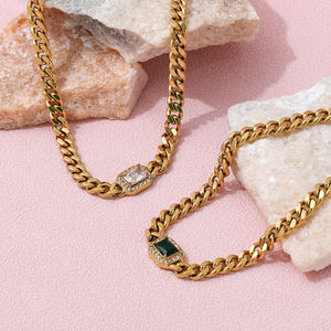 Collar de Acero Inoxidable Joolim con Baño de Oro de 18K, Lujoso, con Circonitas Cúbicas Verdes y Transparentes, Estilo Grueso, para Venta al por Mayor - Product Image 4