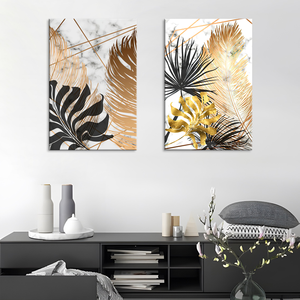 فن جداري حديث فاخر لغرفة المعيشة-"ورقات" ملصق تجريدي مطبوع على قماش القماش إطار ألومنيوم سهل التعليق ديكور منزلي - Product Image 3