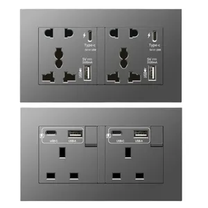 Đen Anh 13A tường ổ cắm với <span class=keywords><strong>USB</strong></span> Loại C 18W nhanh chóng phí cắm ổ cắm, tường ổ cắm điện với bộ sạc <span class=keywords><strong>USB</strong></span>, chuyển đổi với ổ cắm - Product Image 3
