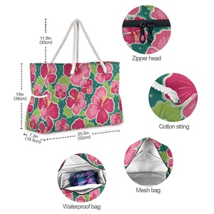 Grand sac de plage en nylon à fermeture éclair pour femme, grande capacité, anti-sable, idéal pour les vacances d'été, avec doublure en maille - Product Image 5