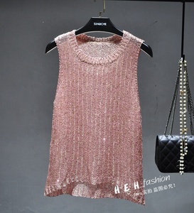Camisole à paillettes sans manches à col rond avec franges, <span class=keywords><strong>haut</strong></span> en tricot pour femmes - Product Image 2