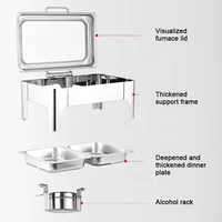Plat de service rectangulaire professionnel pour buffet, avec couvercle à fermeture douce et dessus en verre, pour la restauration en gros