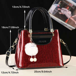 New Patent Leather Women's Handbags Fashionable All-Match Shoulder Crossbody Cute <b>Sequined</b> Zipper Bucket Bags - Product Image 4