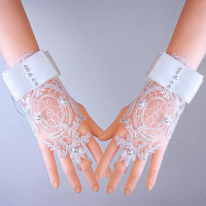Gants de mariage en dentelle, naturelle, couleur blanc ivoire, élégants, pour femmes, vente en gros - Product Image 2